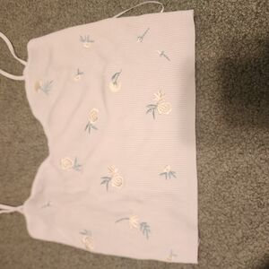 Floral Embroidered White Crop Top